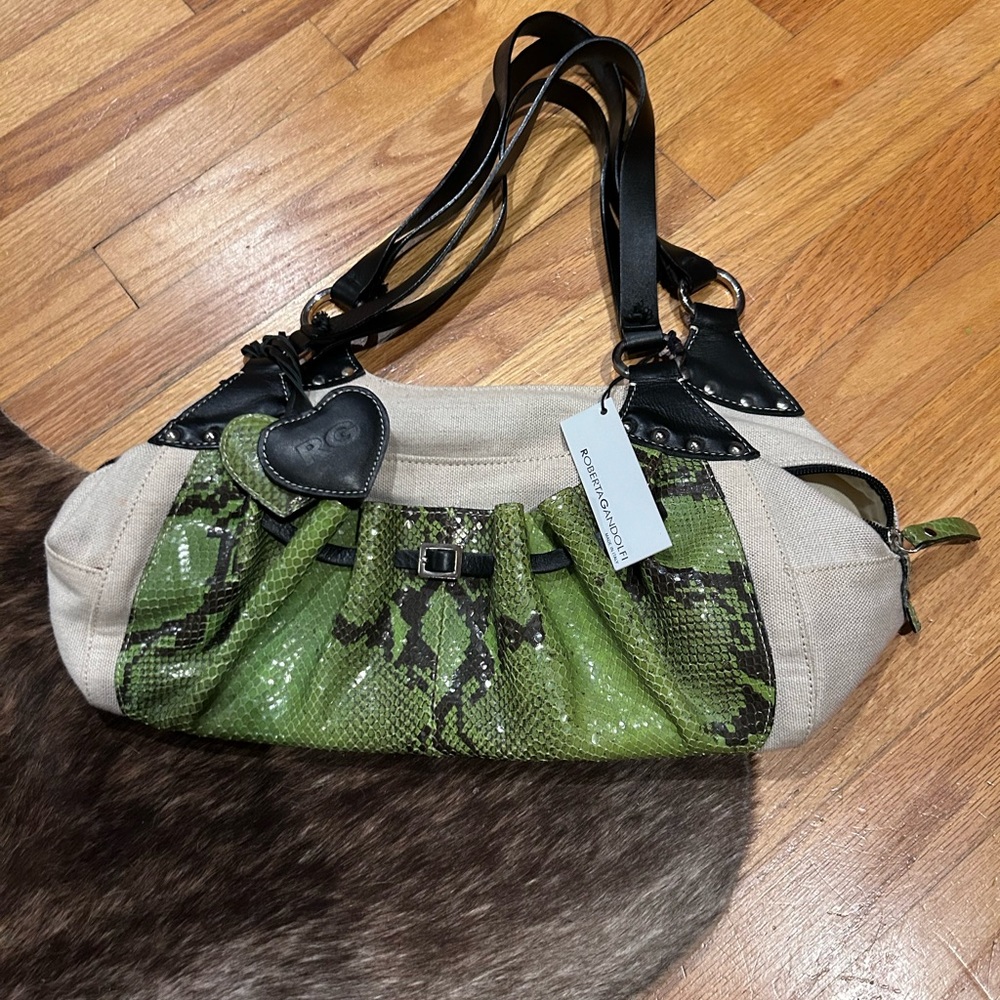 New with tags RobertaGandolfi green animal print bag
